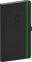 neuveden: Diář 2024: Nox - černýzelený, kapesní, 9 × 15,5 cm