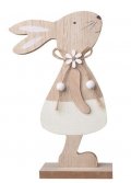neuveden: Zajíc dřevěný s béžovou sukní na postavení 11,5 x 20 cm