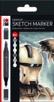 neuveden: Marabu Graphix oboustranný skicovací popisovač 2hroty 1-7mm+1mm 6ks sada