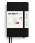 -: Týdenní plánovač & Zápisník Black, Pocket A6 2027, Softcover, anglicky