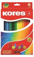 neuveden: KOLORES, trojhranné pastelky 3 mm, s ořezávátkem / 36 barev / včetně 2 meta