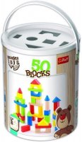 neuveden: Barevné dřevěné kostky 50ks v kyblíku s prostrkávacím víkem / Wooden Toys
