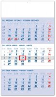 neuveden: Kalendář 2024 nástěnný: 3měsíční standard modrý - s českými jmény, 29,5 × 4