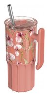: Nerezový termohrnek s brčkem Umi Floral Coral 720ml