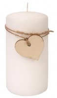 neuveden: Svíčka bílá s dřevěným srdcem válec 7 x 14 cm, 48 hodin