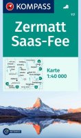 : Zermatt, Saas-Fee 1:40 000 / turistická mapa KOMPASS 117